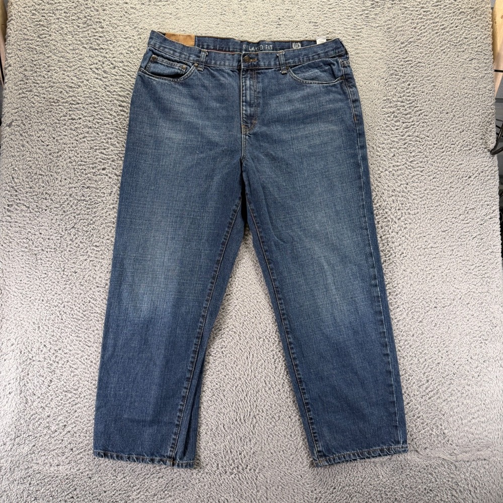 Chaps Jeans Mens 40x30 Blue Cotton Denim Straight Leg Relaxed Fit Workwear Faded